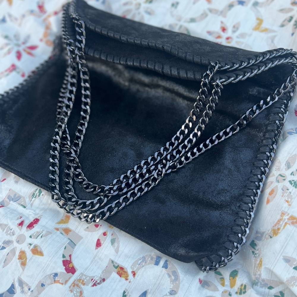 Gunmetal metallic chain link handle handbag/tote - Picture 14 of 16